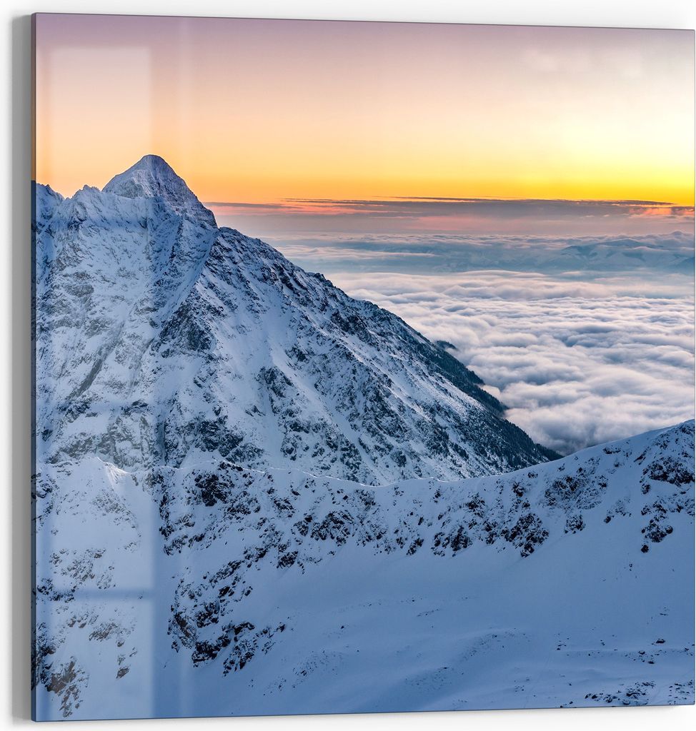 DEQORI Glasbild Echtglas 50x50 cm 'Tatraberge bei Morgenrot' Wandbild Bild modern Deko