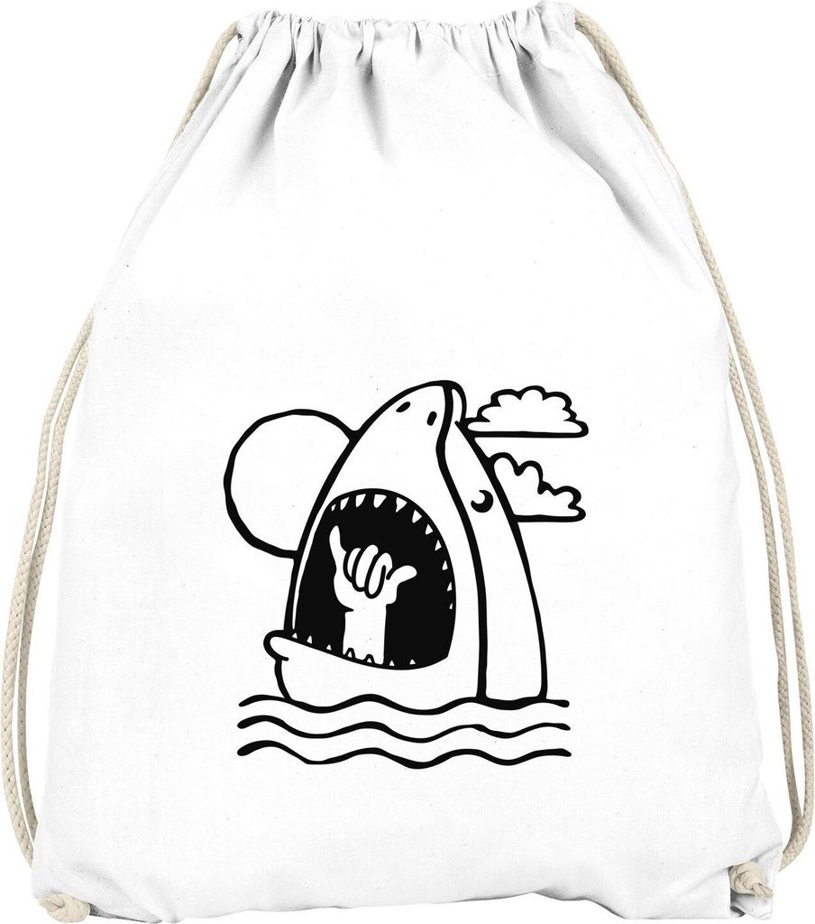 Turnbeutel Hai Shark Surfer-Gruß Shaka Hang Loose Welle Fun-Motiv lustig ironisch Gymbag Moonworks weiß unisize
