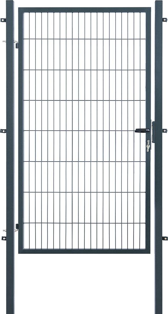 A single garden gate with a lock mechanism, presented against a plain white background.
