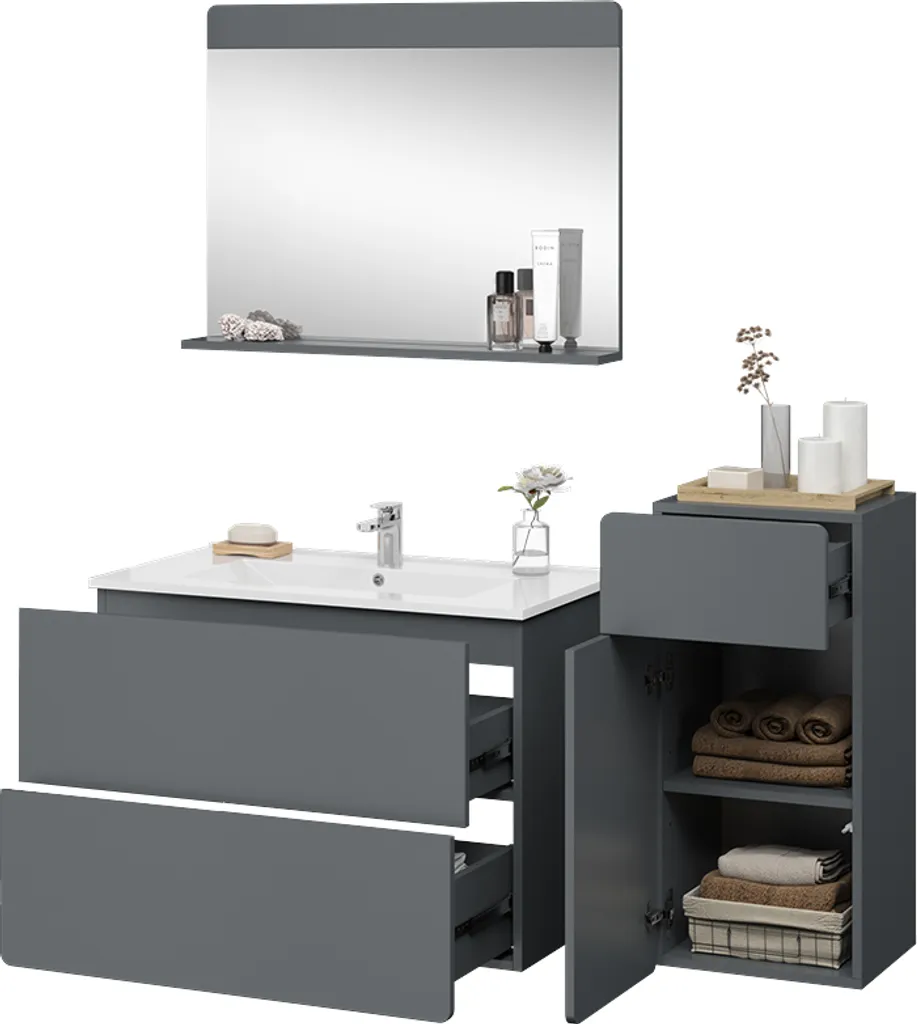 Aménagement Salle de Bain Gris Vicco Izan 4 Pièces : Stockage et Style
