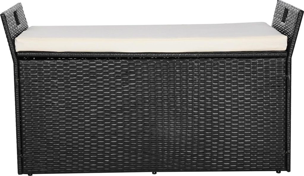 SucceBuy Gartenbank mit Stauraum, Sitztruhe aus PE-Rattan, Bank mit Kissen und seitlichen Griffen, belastbar bis 360 kg, vielseitige Sitzgelegenhei...