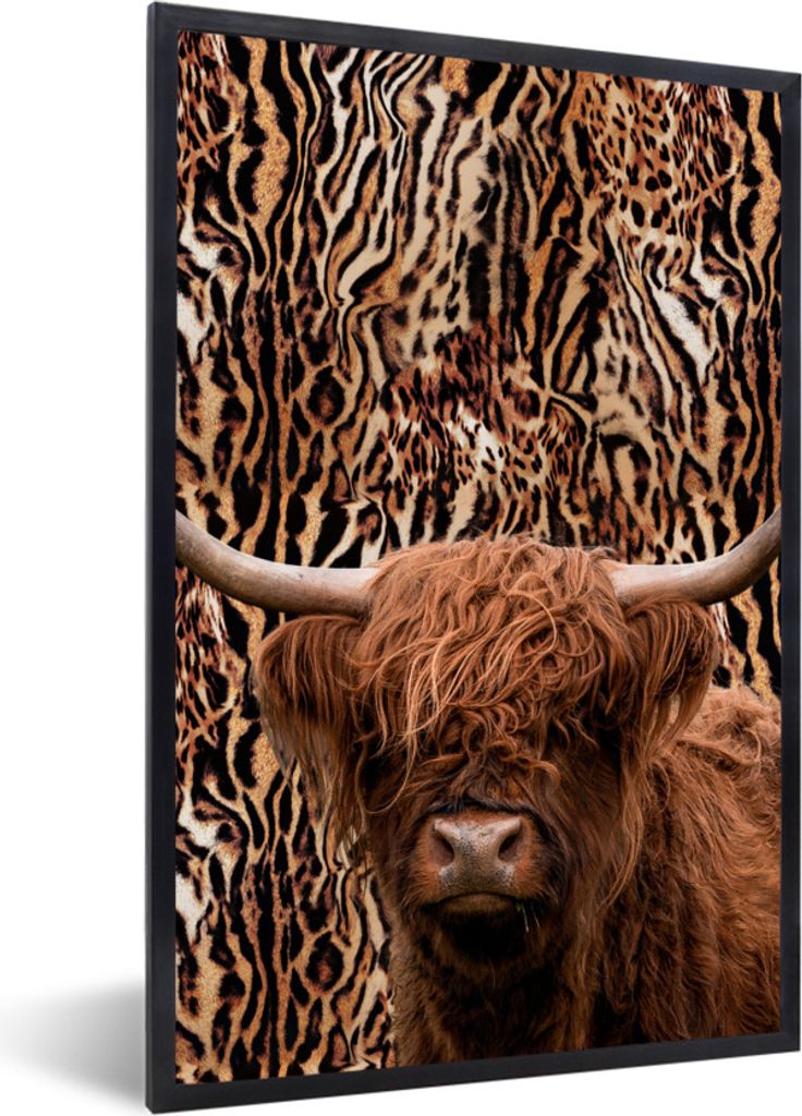 MuchoWow Gerahmtes Poster Panther Druck - Schottischer Highlander - Tiere 20x30 cm - Poster mit Schwarzem Bilderrahmen Wandposter Rahmen Foto Bil...