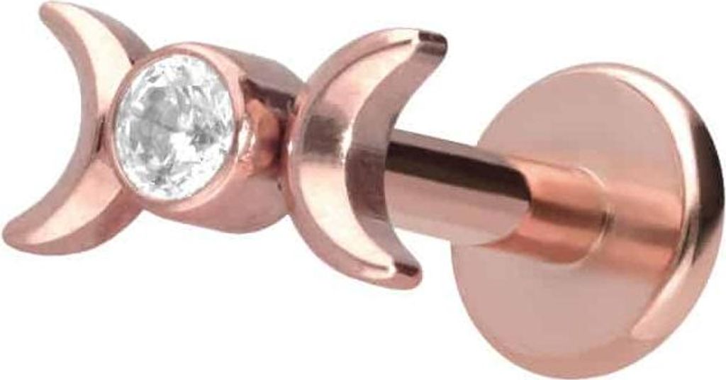 Ohrpiercing, Nasenpiercing Titan Labret mit Push Fit 2 MONDE + KRISTALL RoséGold Stablänge: 6mm | Stabstärke: 1mm