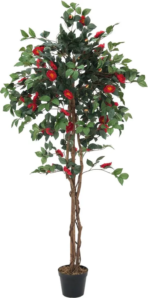 Camélia Artificiel Rouge 180cm Feuillage Dense et Fleurs Très Réalistes