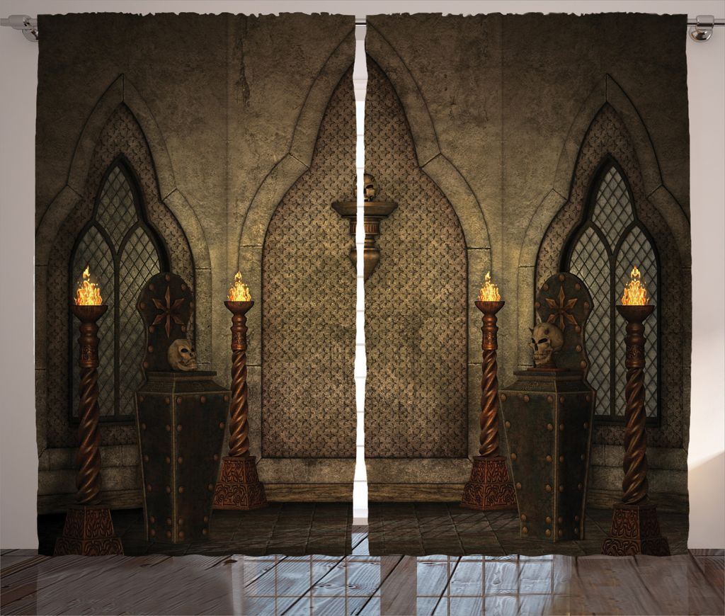 ABAKUHAUS gotisch Rustikaler Vorhang, Fantasie Spooky Schädel, Wohnzimmer Universalband Gardinen mit Schlaufen und Haken, 280 x 245 cm, Braun