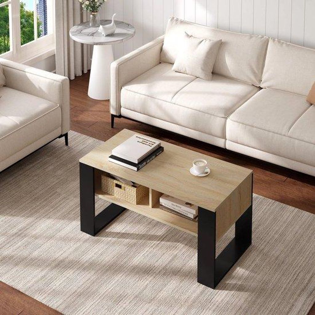 Salon-Tisch - Vintage-Design - Eichenholz - mit 2 Fächern - für Wohnzimmer