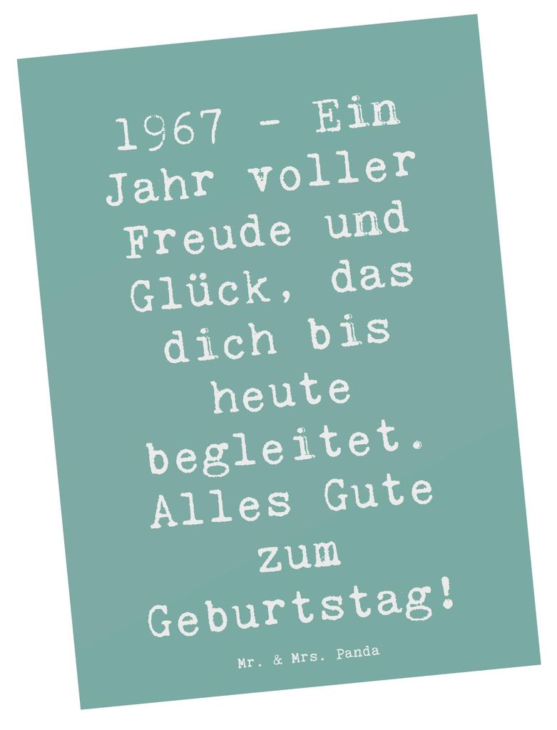 Mr. & Mrs. Panda Postkarte Spruch 1967 Geburtstag Freude - Meeresbrise - Geschenk, Geburtstagsgeschenk, Ansichtskarte, Glückwunsch, unvergessliche...