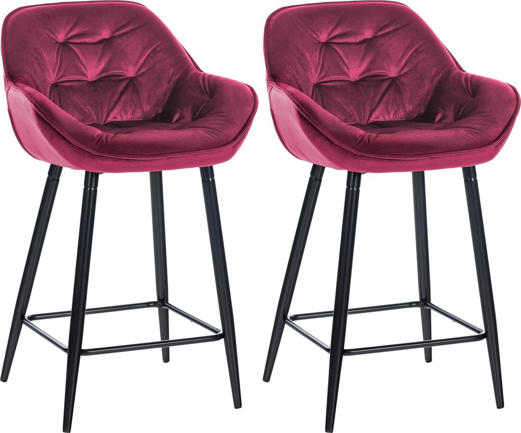 2er Set Barhocker KUTOR - Samt Lila 54x57.5x103 cm | Barstuhl Mit Lehne Tresenhocker Tresenstuhl Kneipenhocker Kneipenstuhl