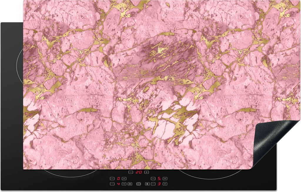 KitchenYeah Herdabdeckplatte Gold - Marmor - Rosa , 83x51cm, Küche Deko, Glaskeramikkochfeld Herdabdeckung, Abdeckplatte fùr Kochfeld