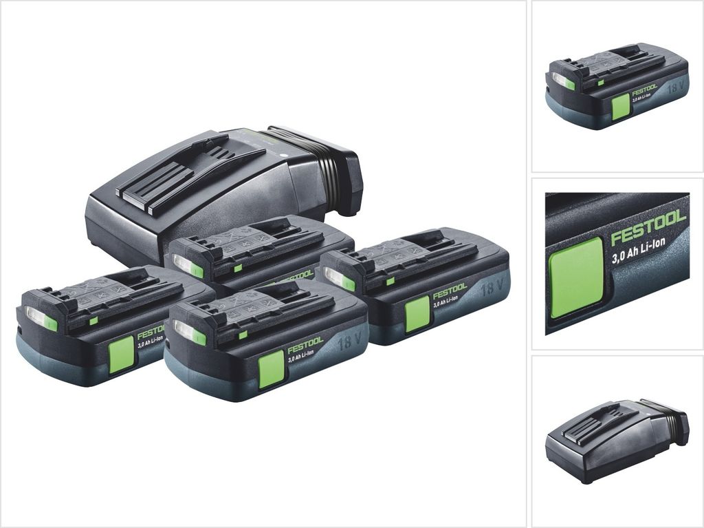 Festool Energie Set 4x BP 18 Li 3,0 C Akku 18 V 3,0 Ah / 3000 mAh Li-Ion ( 4x 577658 ) + TCL 6 Ladegerät ( 201135 )