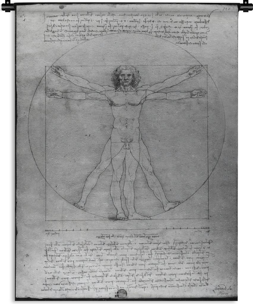 MuchoWow Wandteppich Wandbehang Der vitruvianische Mensch - Leonardo da Vinci 90x120 cm Tapisserie Dekoration Wandtuch - Wanddeko