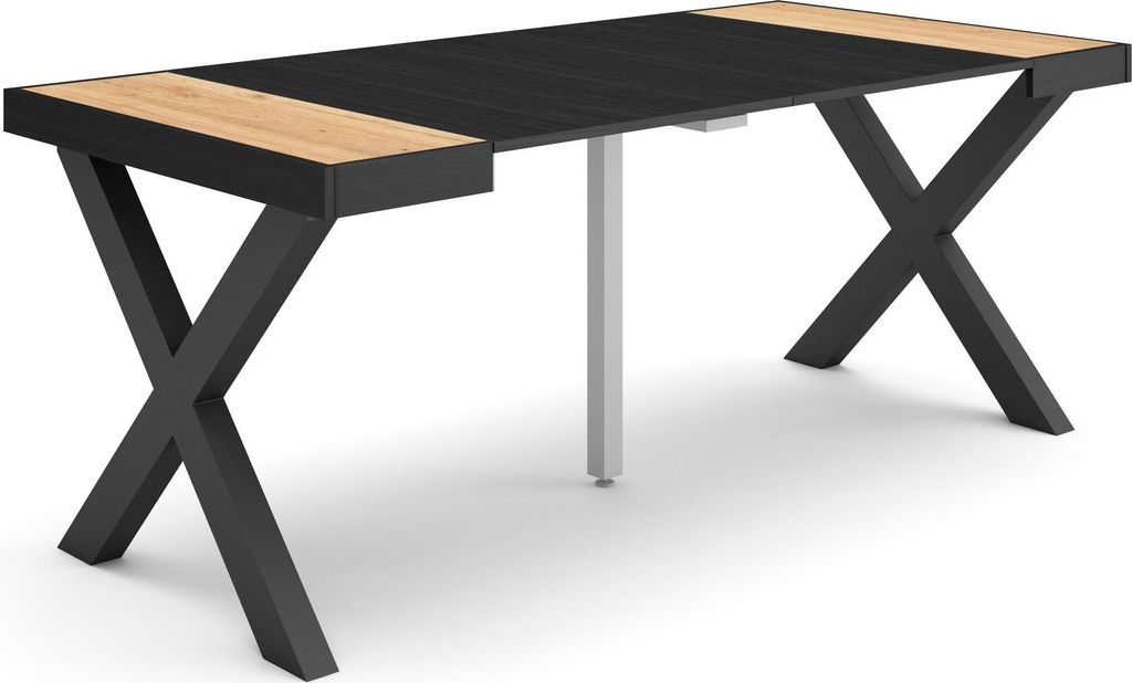 Ausziehbarertisch, 180x90x73cm, Für 8 Gäste, Massivholz Beine, Eiche Schwarz