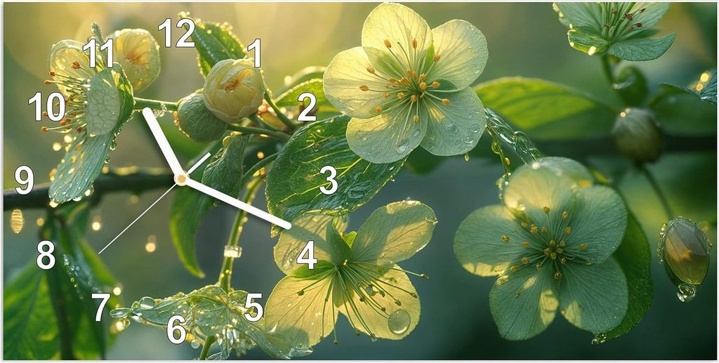 Wanduhr aus Glas mit Motiv Blühende Knospen- 60 x 30 cm - inkl. Aufhängesystem