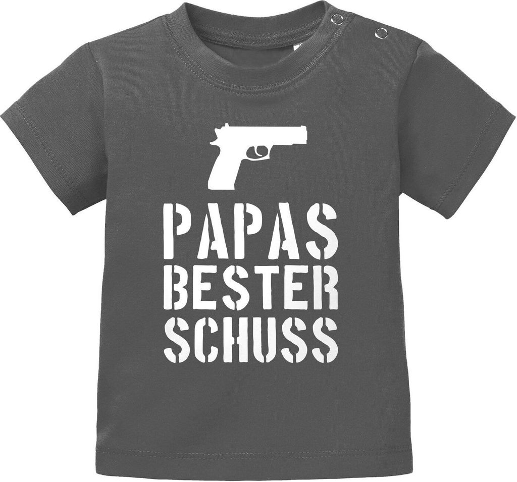 Baby Kurzarm T-Shirt Papas bester Schuss Babyshirt Jungen Mädchen Shirt Moonworks dunkelgrau 68/74 (4-9 Monate)