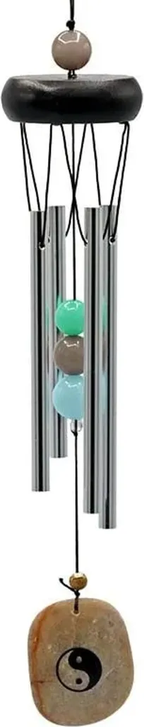 Carillon à vent 4 tubes en aluminium et bois Yin Yang 35 cm - 2 pièces