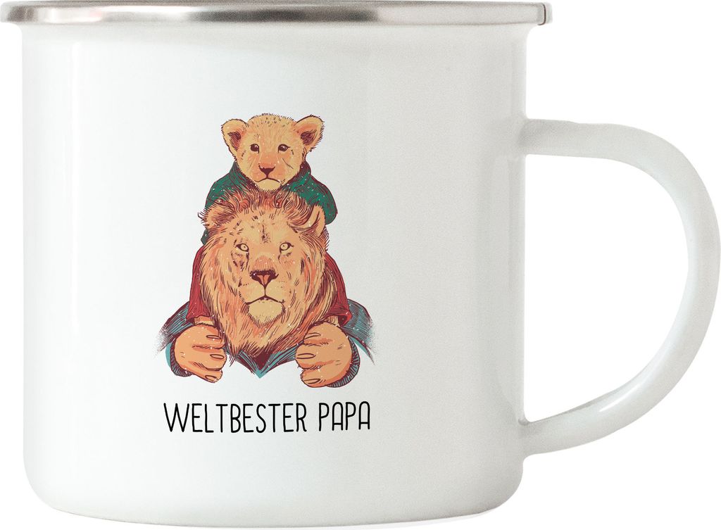 Weltbester Papa Emaille Tasse Spruch Löwenpapa Vatertag Geschenkidee Bester Papa Dad