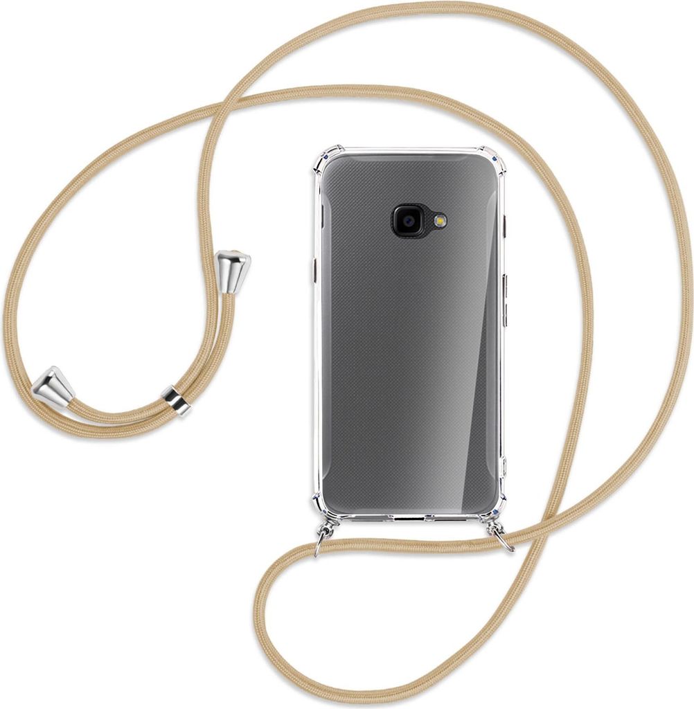 Handykette Backcover-Schutzhülle mit Band (Metall silberfarben) für Samsung Galaxy Xcover 4 / 4s - caramel