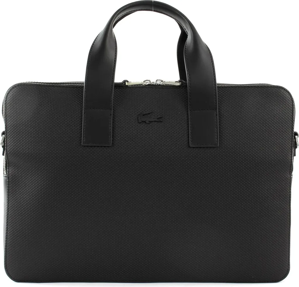 Sac d'ordinateur portable Lacoste Chantaco en cuir piqué noir élégant