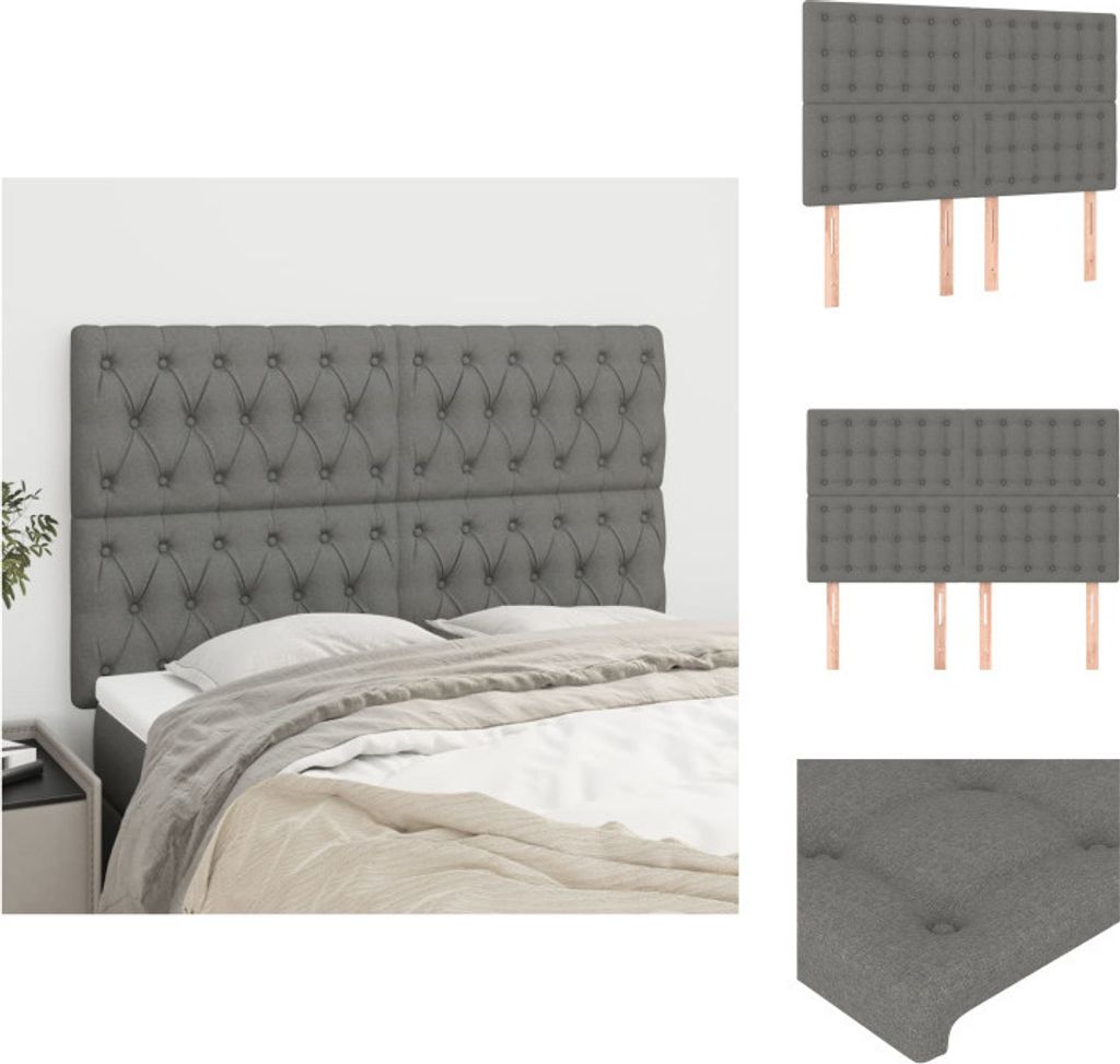 vidaXL Kopfteile 4 Stk. Dunkelgrau 72x5x78/88 cm Stoff - Kopf- & Fußenden