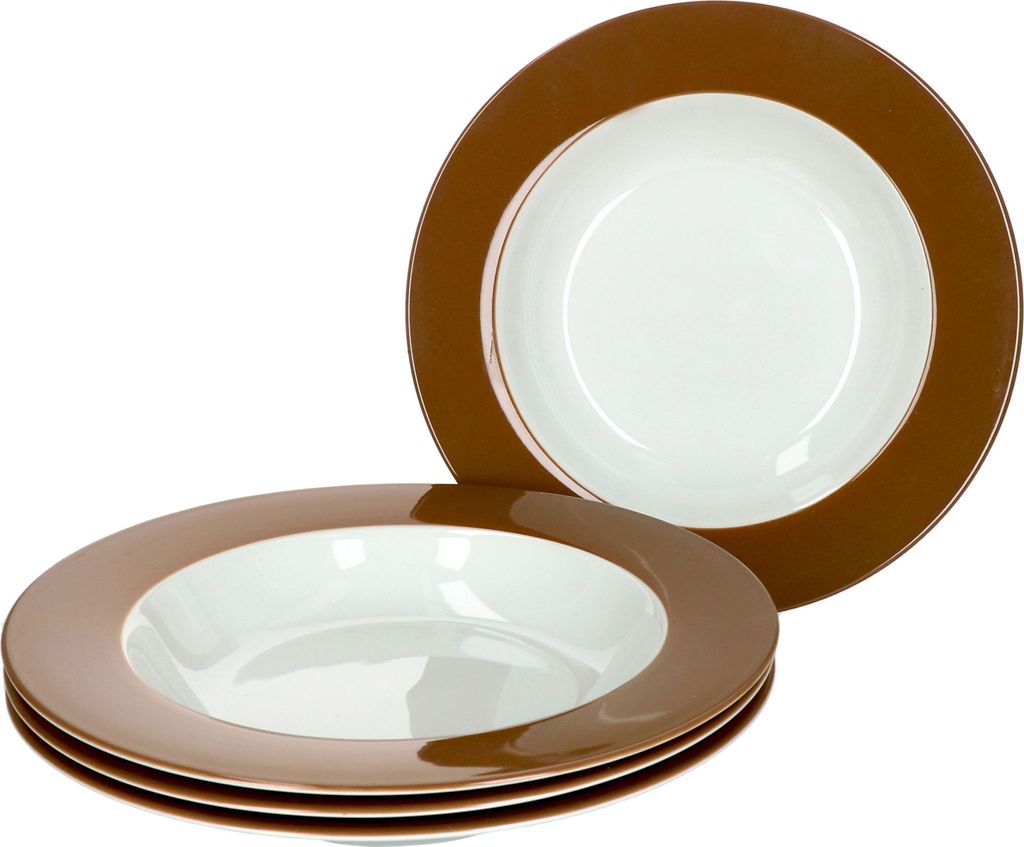 4er Set Nougat Doppio Suppenteller Weiß-Braun Porzellan Teller tief 4 Pers. Ritzenhoff