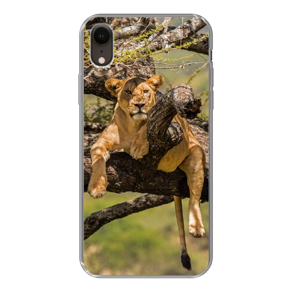 MuchoWow Handyhülle Schutzhülle Hülle für iPhone XR Löwe - Baum - Braun Silikon Softcase Handy Hülle - Schutzdeckel