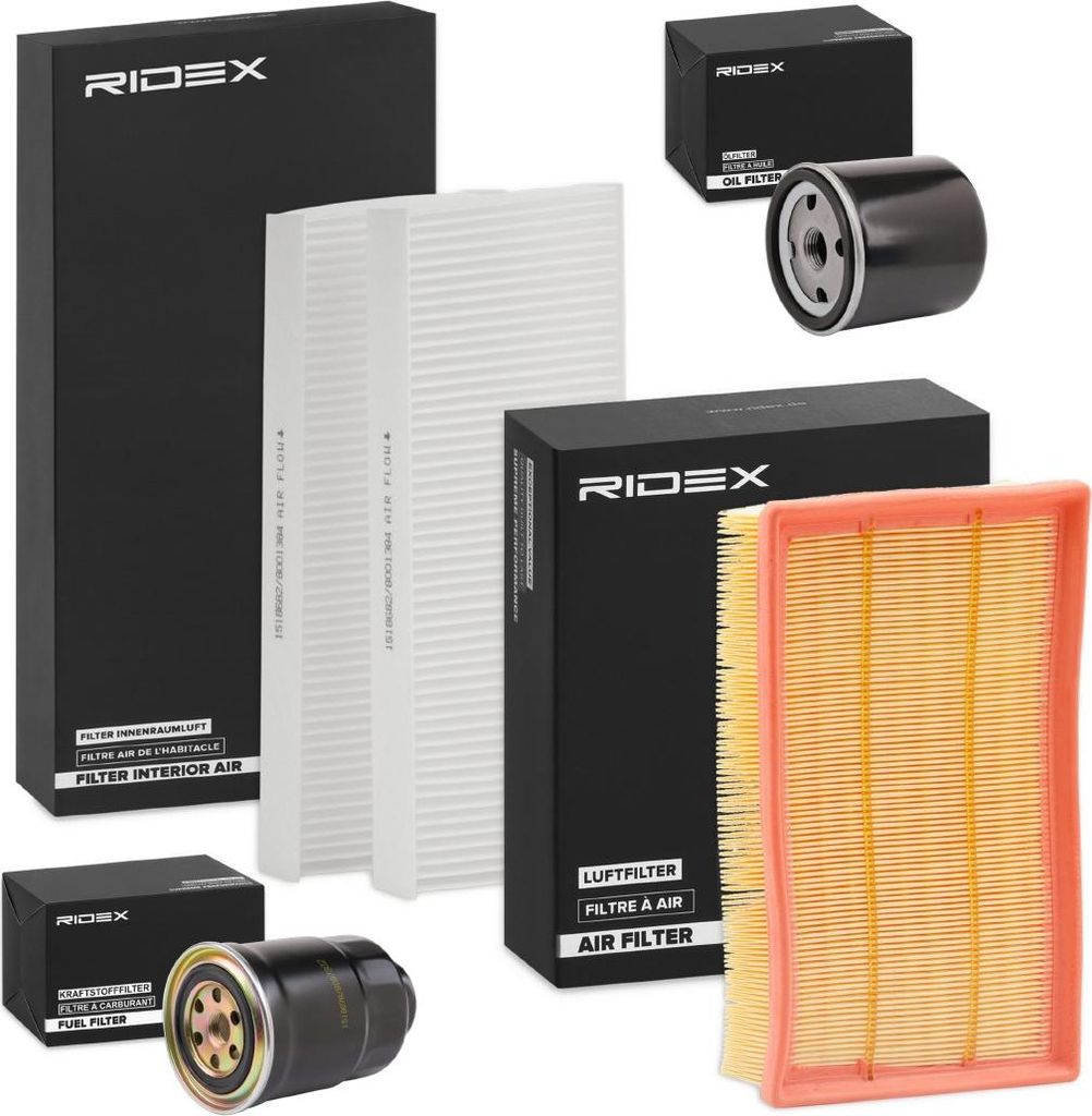RIDEX Filterset Inspektionspaket Filtersatz für NISSAN X-TRAIL (T30) NP300 Navara Pickup (D40) Pathfinder III (R51) NP300 Pickup (D22)