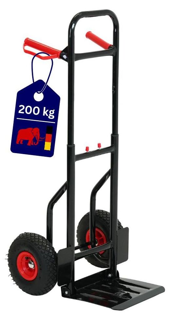 Klappbare Sackkarre ODIN mit Luftbereifung | Traglast 200kg | HxBxT 112x48x53cm | Schwarz | Transportkarre Staplerkarre klappbar