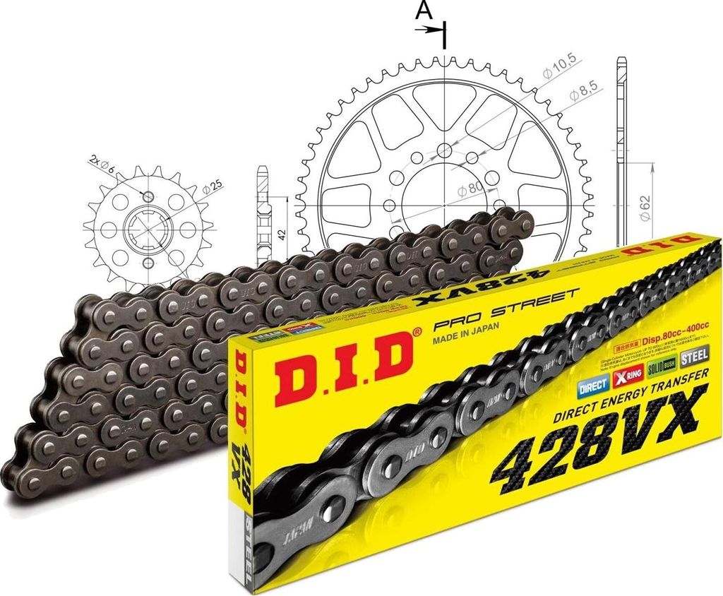 DID Kit Stahl Kompatibel mit Yamaha XT350 85-96 19-52-128 DID428VX Niet