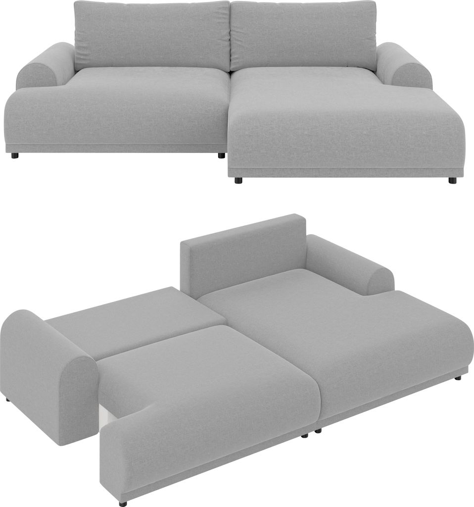 Ecksofa Lounge Schlaffunktion Bettkasten moderne L-Couch Ecke Rechts Hellgrau / 21025