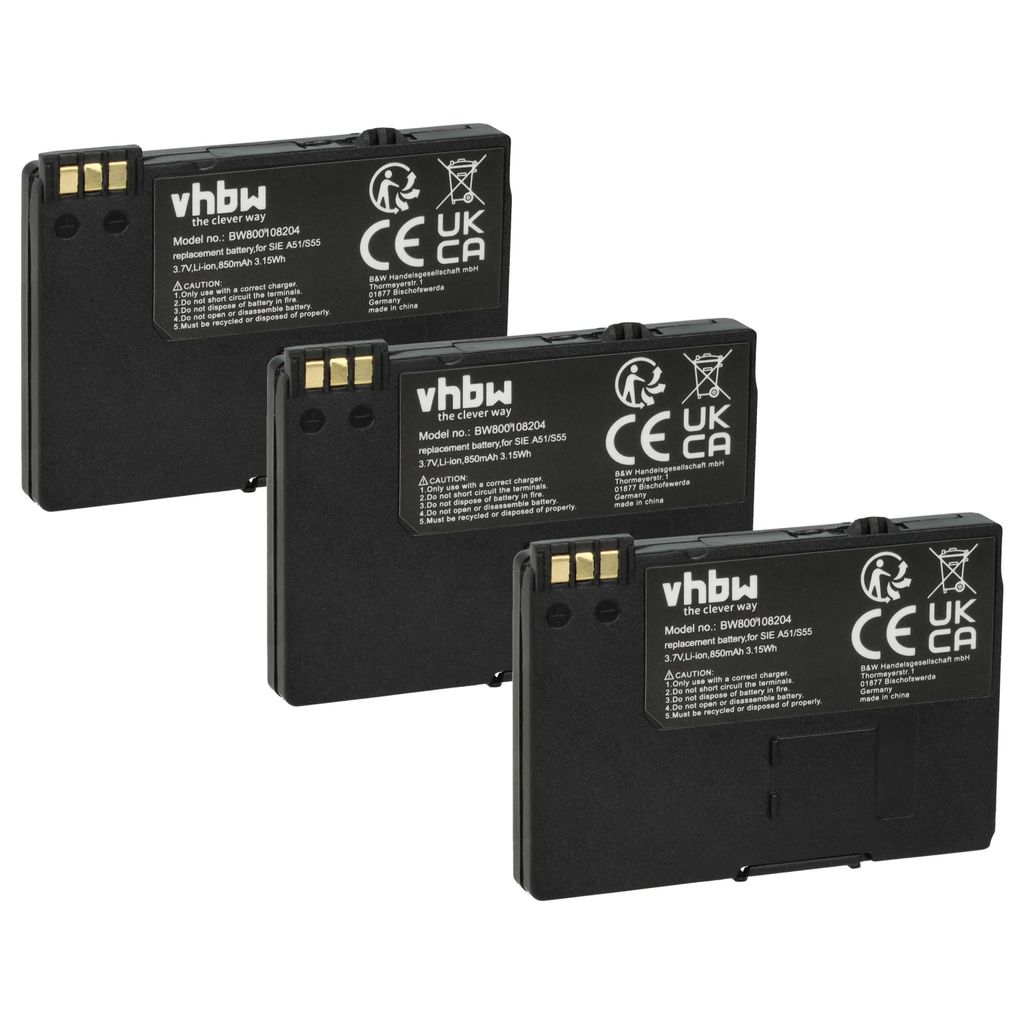 vhbw 3x Akku kompatibel mit Swisscom Top S600 Handy Smartphone Telefon (850 mAh, 3,7 V, Li-Ion)