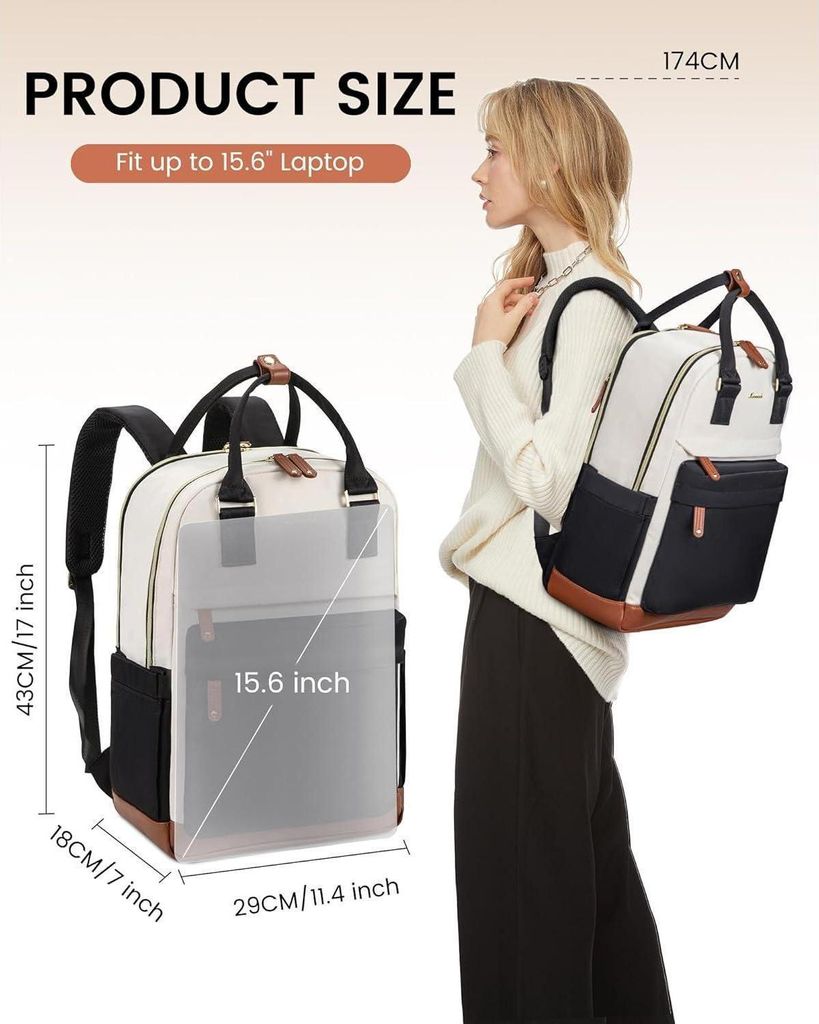 LOVEVOOK Rucksack Damen 15,6 Zoll Laptop Schwarz