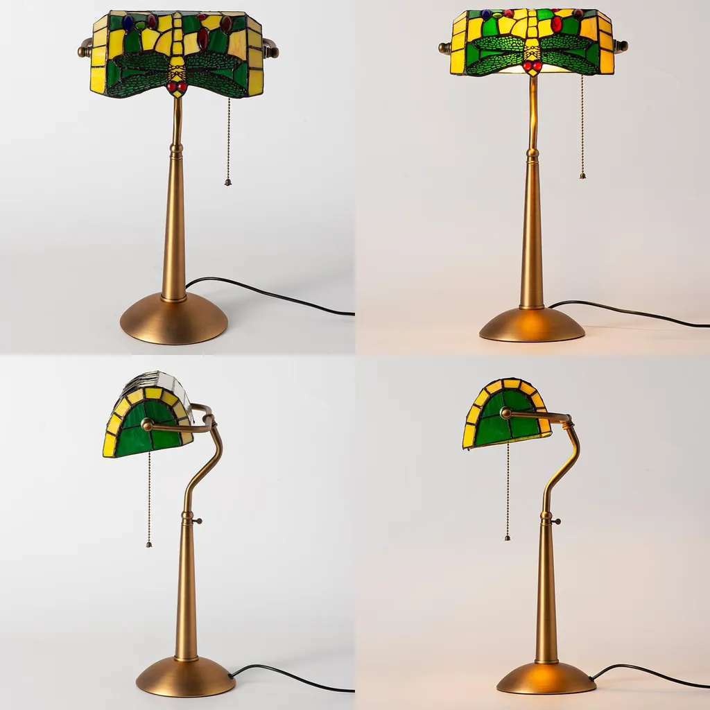 Lampe de table Tiffany en cristal libellule E27 - Design Rétro Chic 45cm