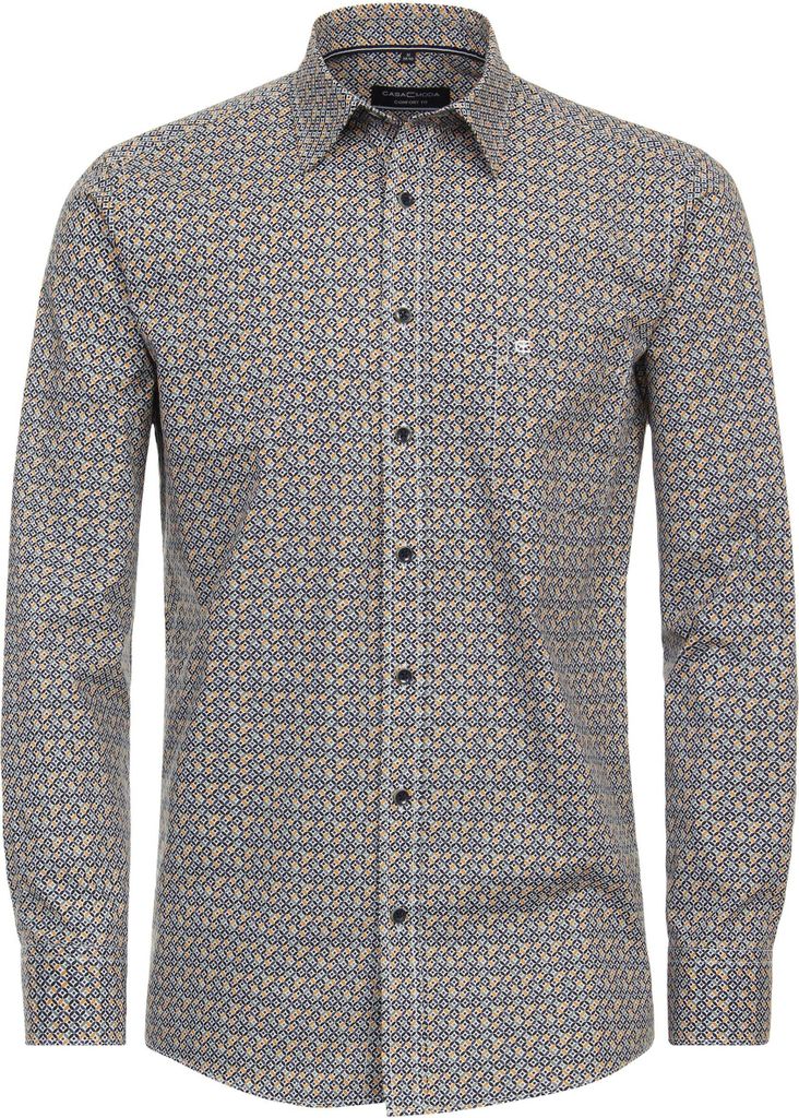 CASAMODA Herren Freizeithemd Langarm Kent Comfort-Fit Gelb gemustert M
