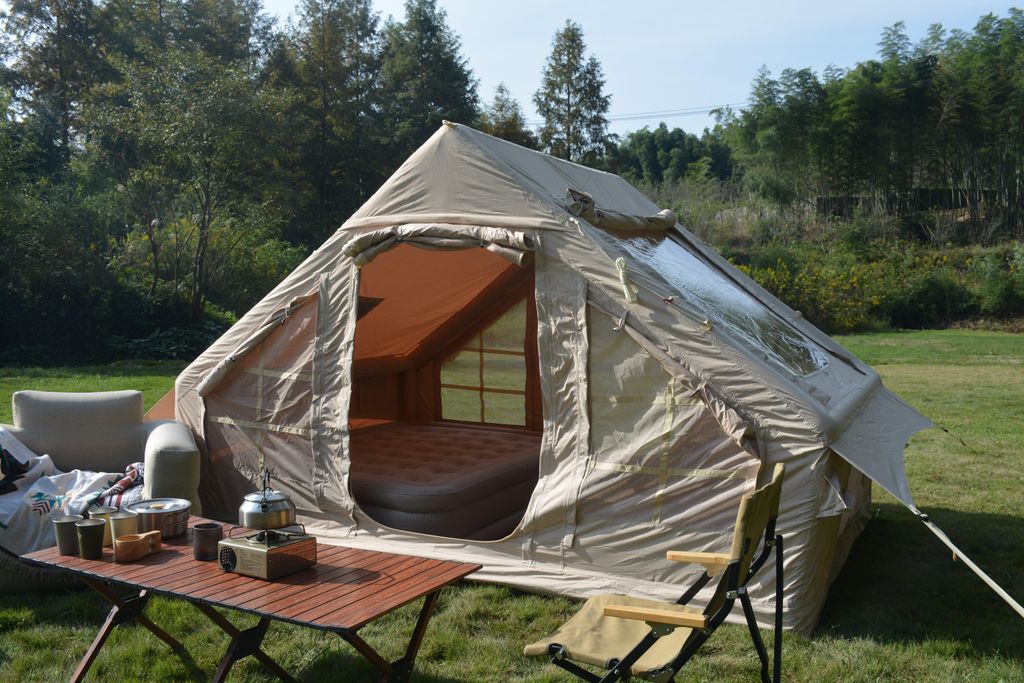 Großes aufblasbares Zelt mit Schnellaufbau in 5 Min, 300D Baumwollstoff, inkl. Ofenloch, für 4-6 Personen, ideal für Camping & Garten