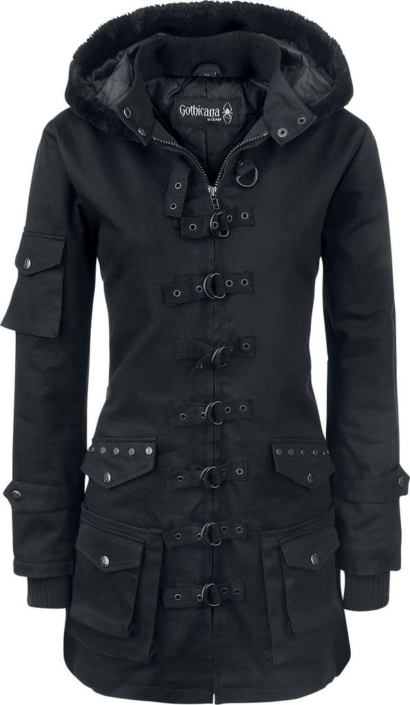 Gothicana by EMP Damen schwarzer Parka mit Nieten XL