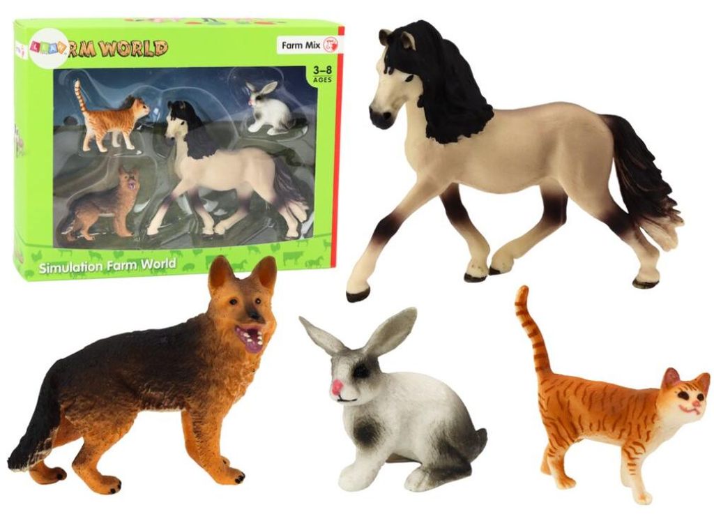 Leantoys Zestaw Figurek Zwierz?t Domowych Ko? Pies Królik Kot 4 Sztuki