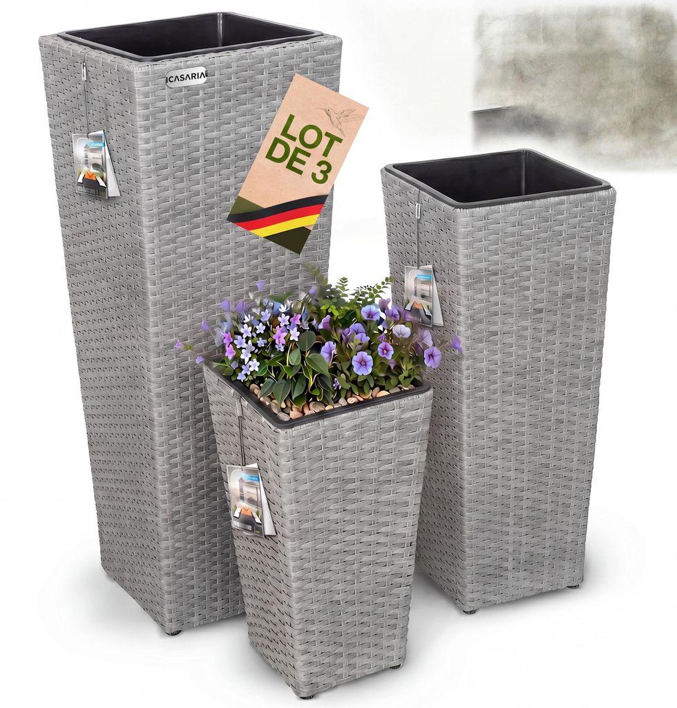 Set de 3 pots de fleurs polyrotin gris cache-pot pot Image du produit 