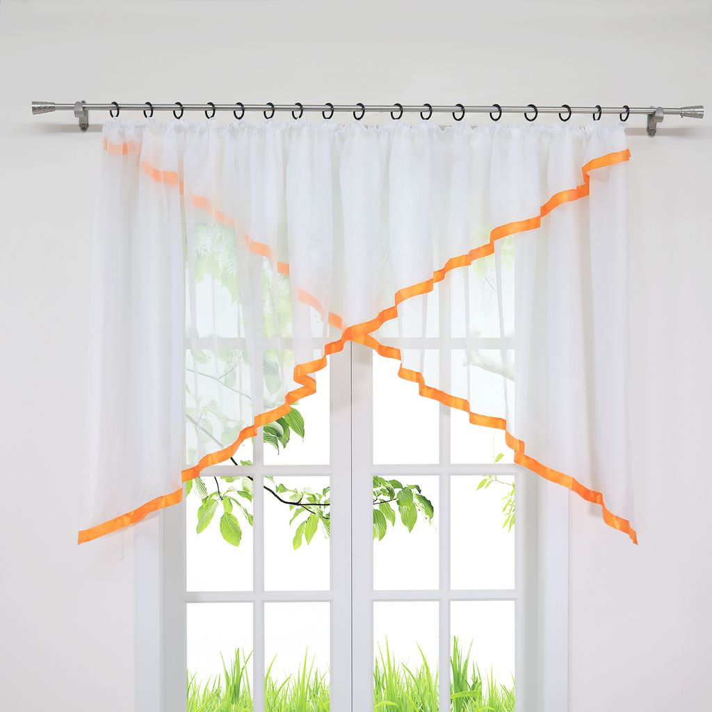 Joyswahl Scheibengardine mit Kräuselband, Cross-M-Typ Voile Gardine mit Satinband halbtransparent, Orange HxB 100x300 cm