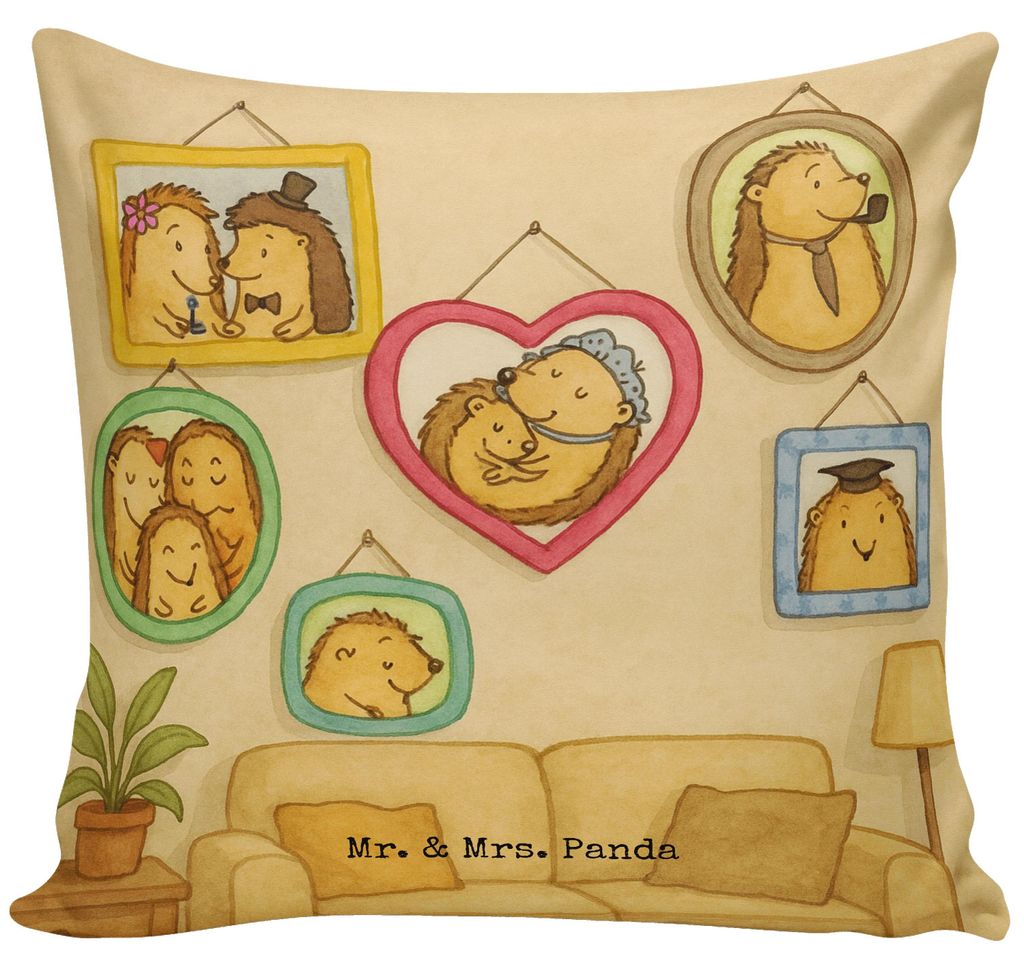 Mr. & Mrs. Panda Kissen 40x40 Igel Familie Design - Weiß - Geschenk, Polster, Mama, Bruder, Dekokissen, Papa, Bilder, Kuschel, bedruckt, Sofakisse...