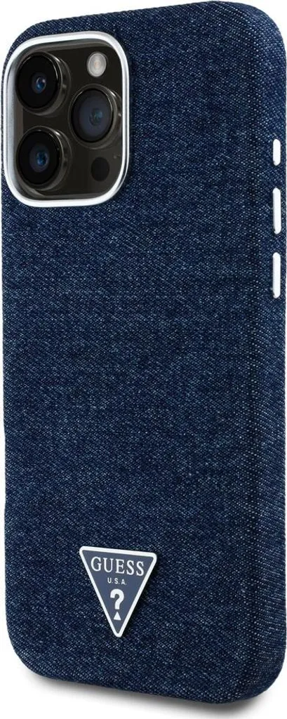 Custodia Guess Denim Triangle Logo iPhone 16 Pro Max MagSafe Blu Originale - 2