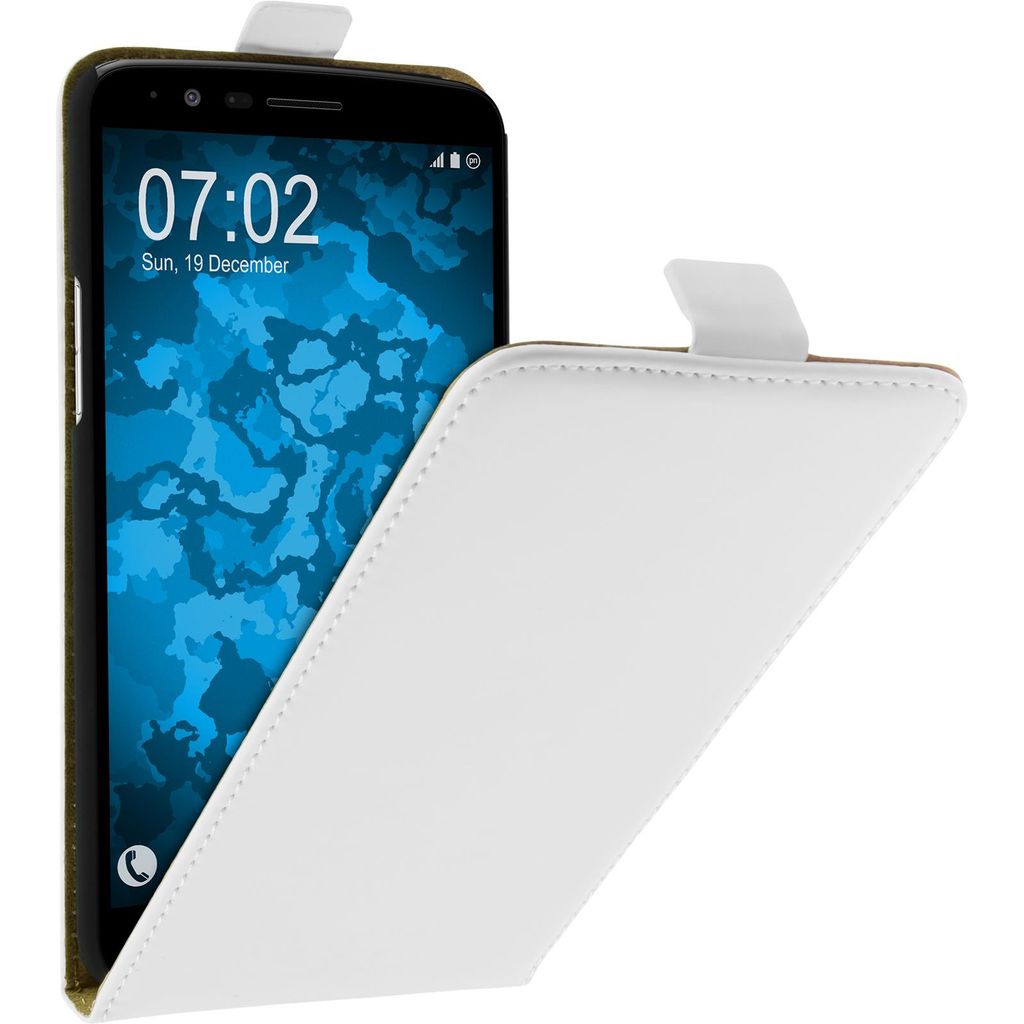 PhoneNatic Kunst-Lederhülle kompatibel mit LG Stylus 3 - Flip-Case weiß + 2 Schutzfolien