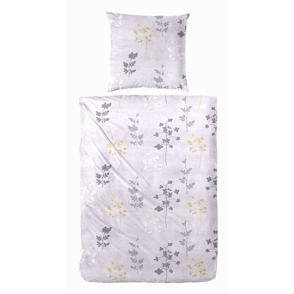 Hahn Feinbiber Bettwäsche Blumen Gold Türkis 100% Baumwolle Reißverschluss Bettbezug Kissenbezug Bettgarnitur Bettwäsche-Set 135x200 cm