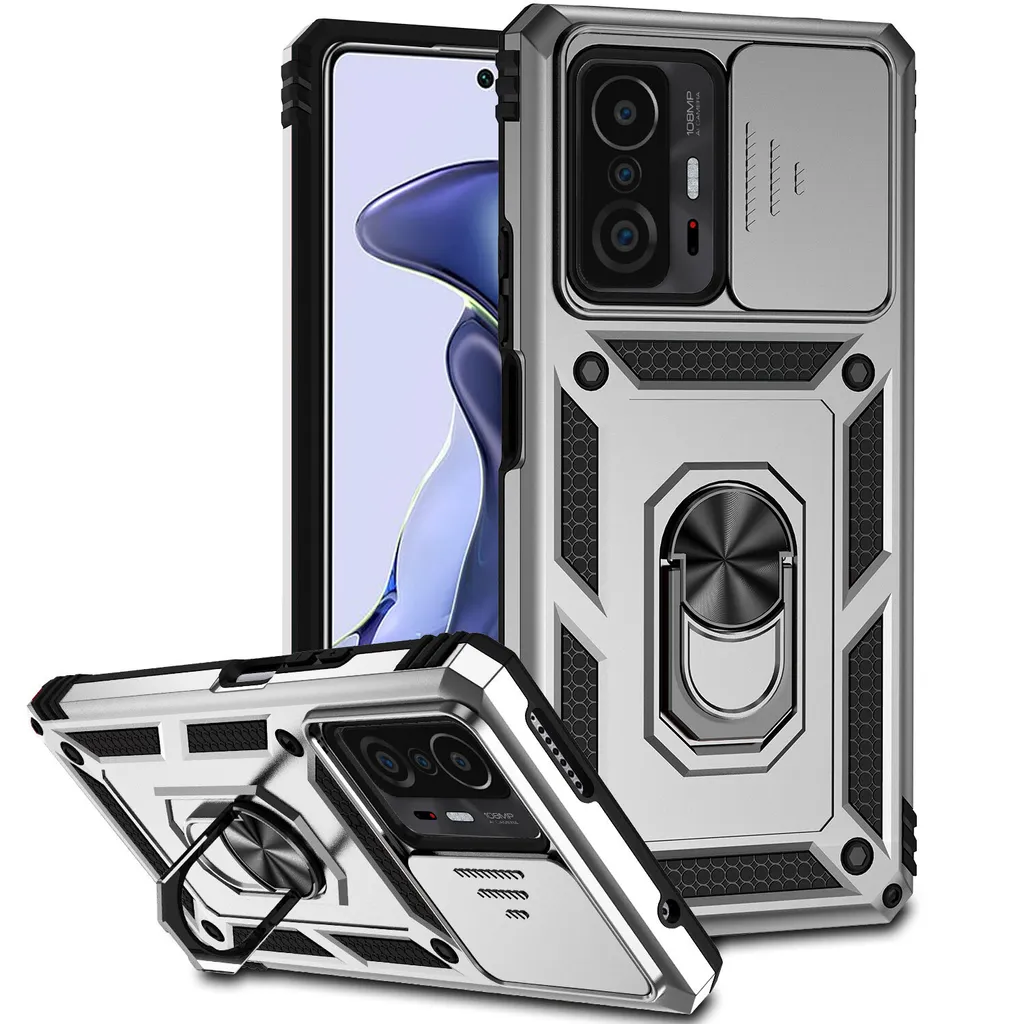 Custodia Xiaomi 11T / 11T Pro Argento con Protezione Fotocamera e Anello