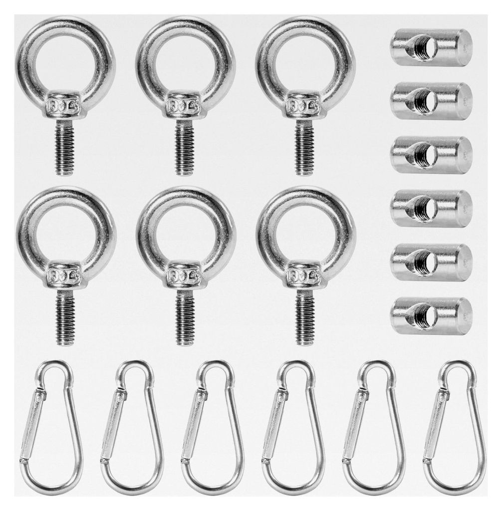6 Kederstopper 6mm, Edelstahl Stopper für Kederschienen mit 6 Silber Karabinern, Zubehör für Vorzelte, Wohnmobile, Camper und Boote