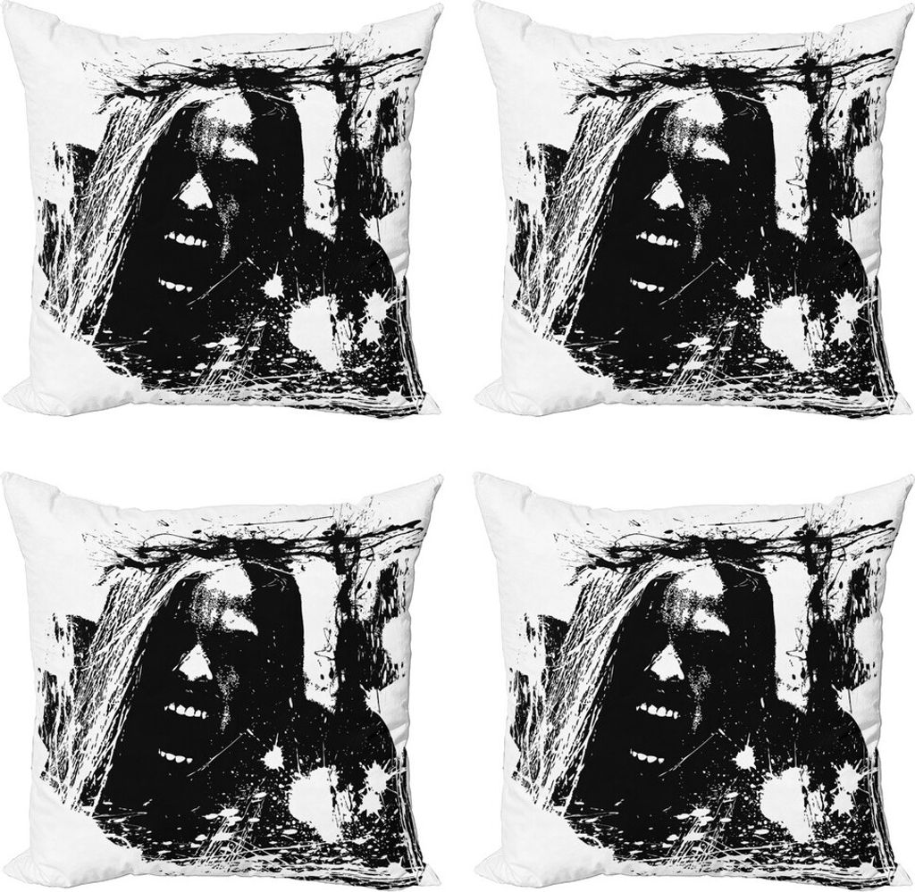 ABAKUHAUS Zombie Kissenbezug Set (4 Stück), Crazy Man Horror, Moderner Doppelseitiger Digitaldruck, 50 cm x 50 cm, Schwarz-Weiss