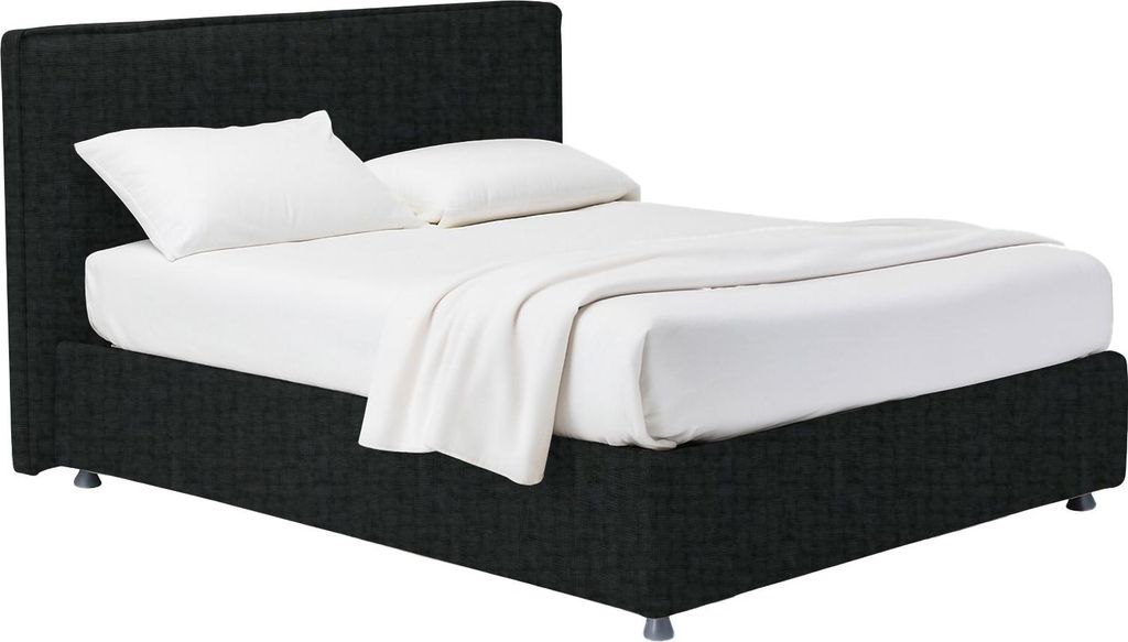 Dmora Doppelbett Dunkelgrau, mit abnehmbarem Bezug und Stauraum