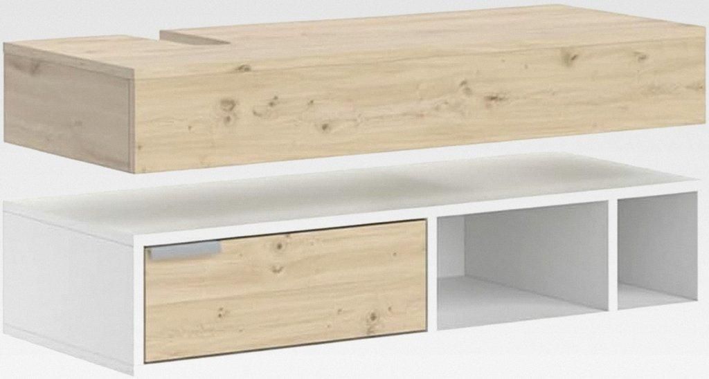 Waschbeckenunterschrank Weiß Henri 100x15x40 cm - Unterschrank für das Badezimmer, Mehr Stauraum ohne Bodenfläche zu nutzen
