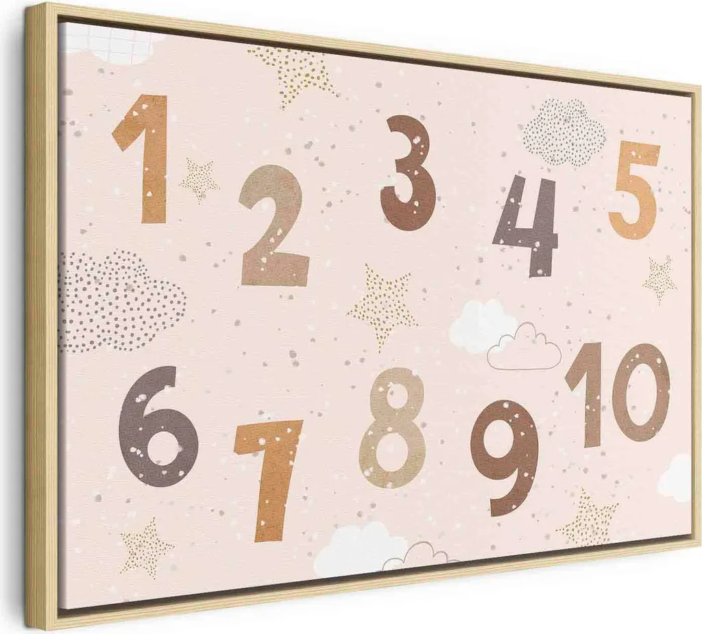 Quadro Tela Cameretta Bimbi - Numeri Magici Beige e Marrone 60x40