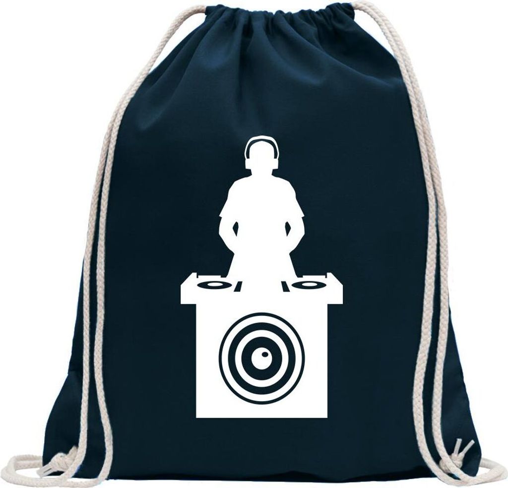 Kiwistar - Turnbeutel - dunkelblau - DJ Music Bass Disc Jockey - Fun Rucksack Sport Beutel Gymsack Baumwolle mit Ziehgurt