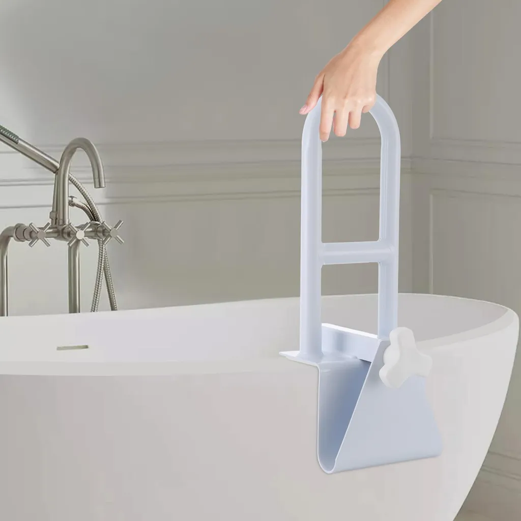 Barre d'appui robuste BLANC avec design de serrage pour douche et baignoire